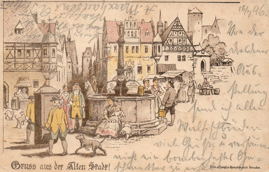 GRUSS AUS DER ALTEN STADT GERMANY 1896 ANTIQUE POSTCARD