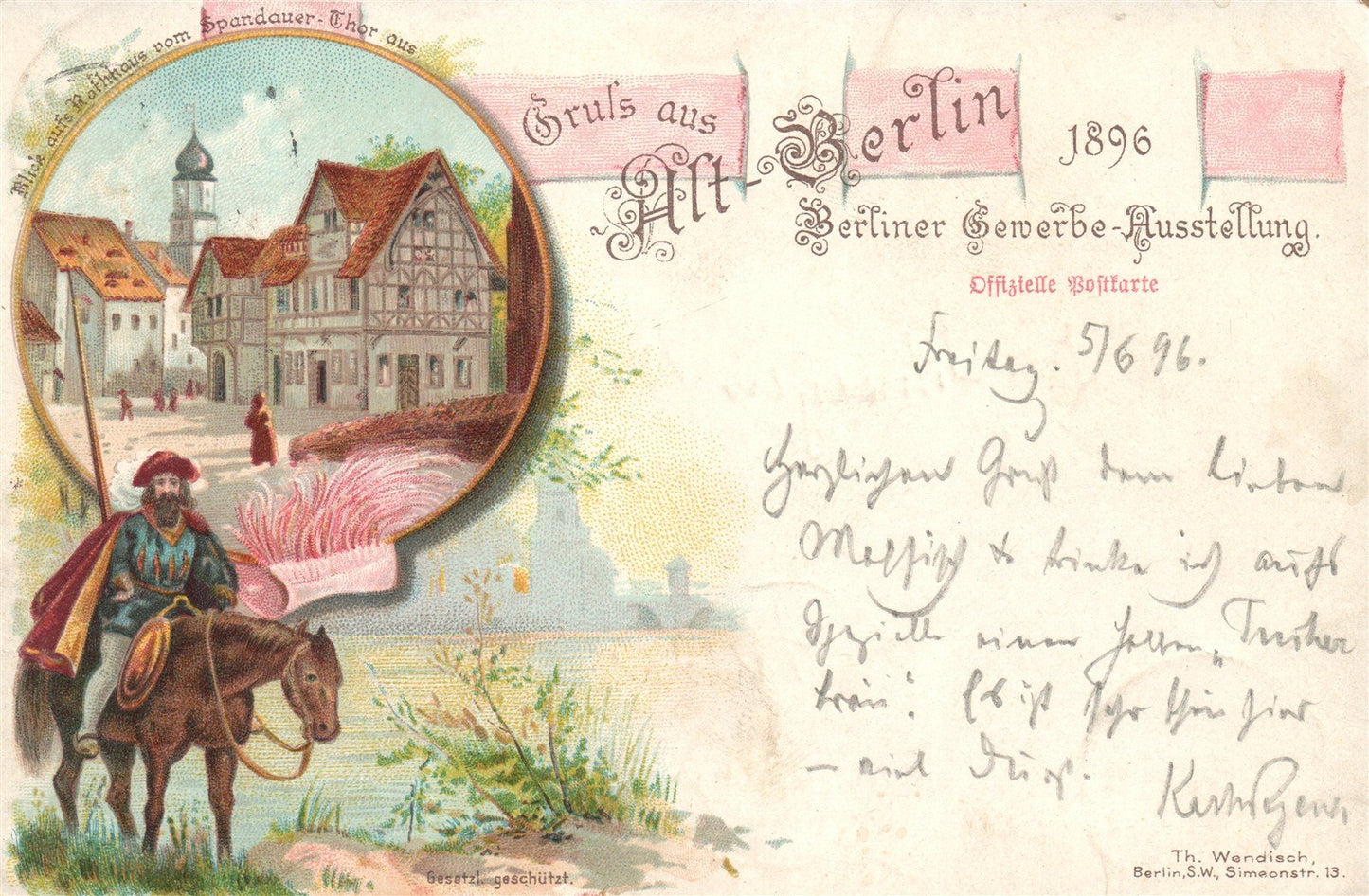 GRUSS AUS ALT-BERLIN GERMANY BERLINER AUSSTELLUNG 1896 ANTIQUE POSTCARD