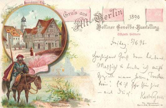 GRUSS AUS ALT-BERLIN GERMANY BERLINER AUSSTELLUNG 1896 ANTIQUE POSTCARD