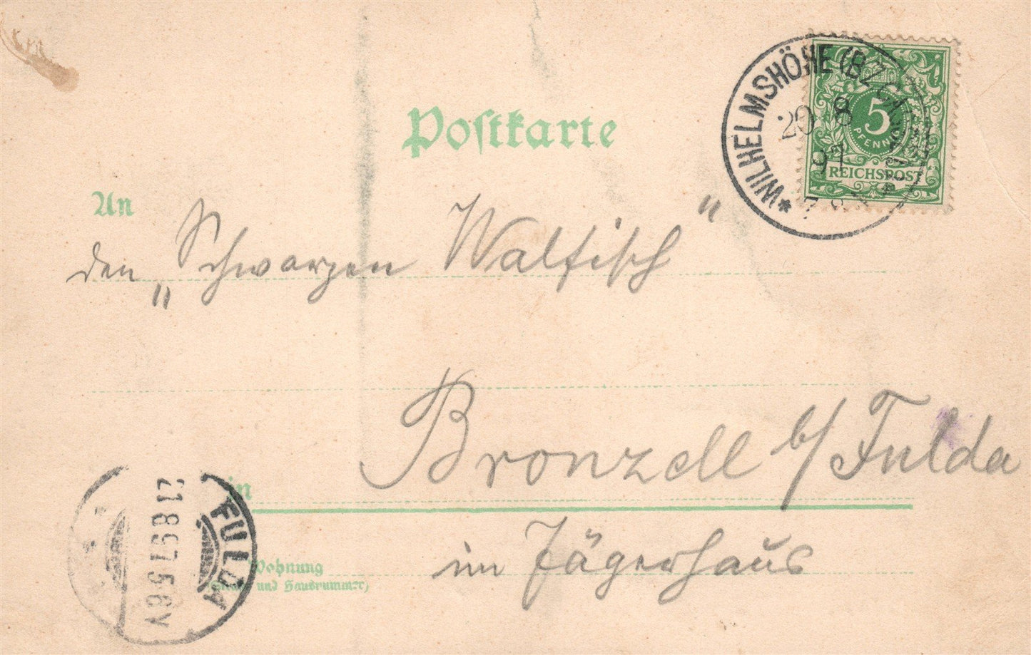GRUSS VON WILHELMSHOHE GERMANY 1897 ANTIQUE POSTCARD