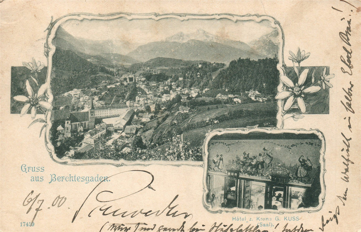GRUSS AUS BERCHTESGADEN GERMANY 1900 ANTIQUE POSTCARD rare backside