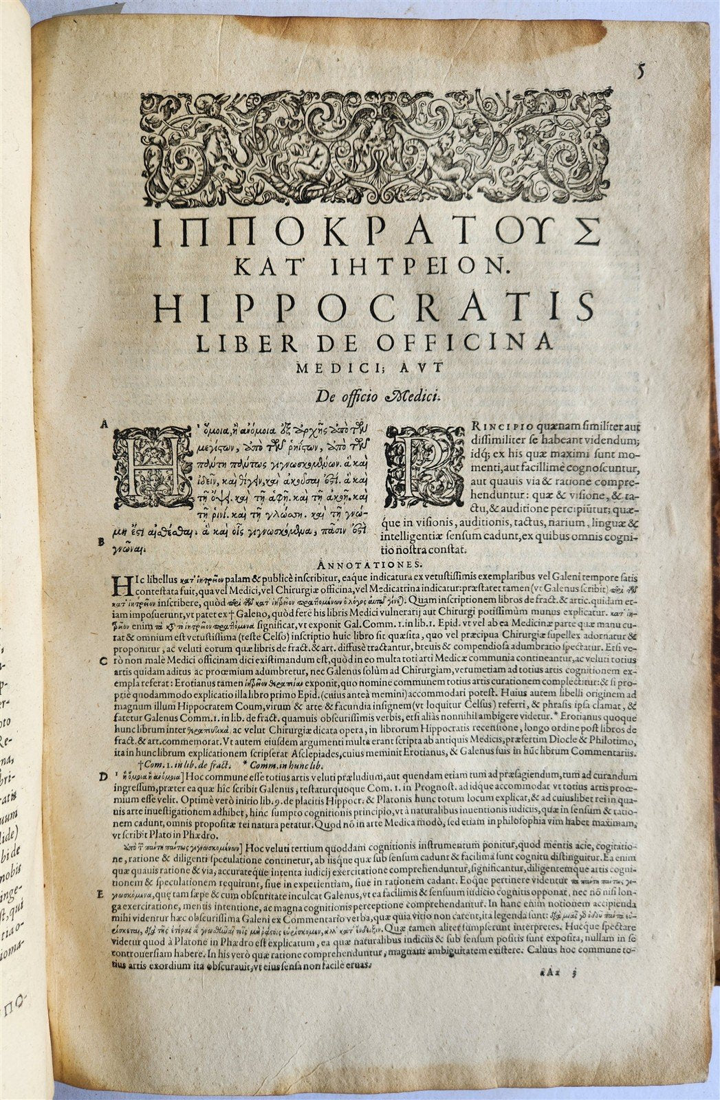 1595 HIPPOCRATES Opera Omnia antique 16th CENTURY FOLIO