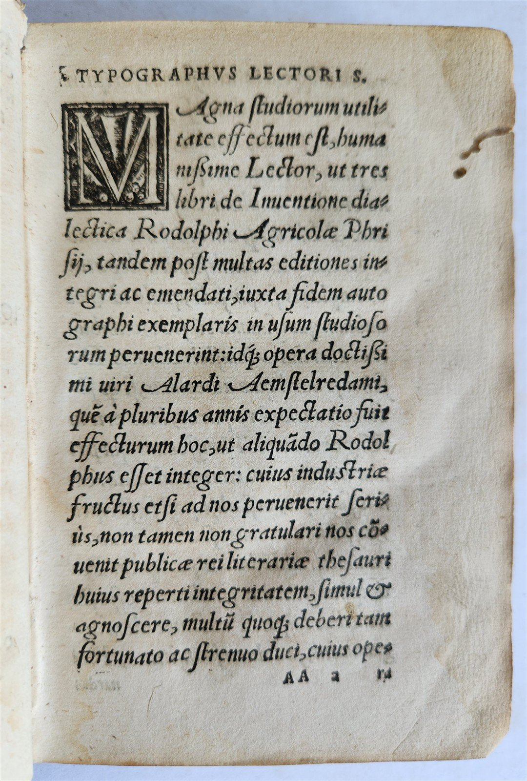 1563 RODOLPHI AGRICOLA Inventione Dialectica antique 16th century DATED PIGSKIN