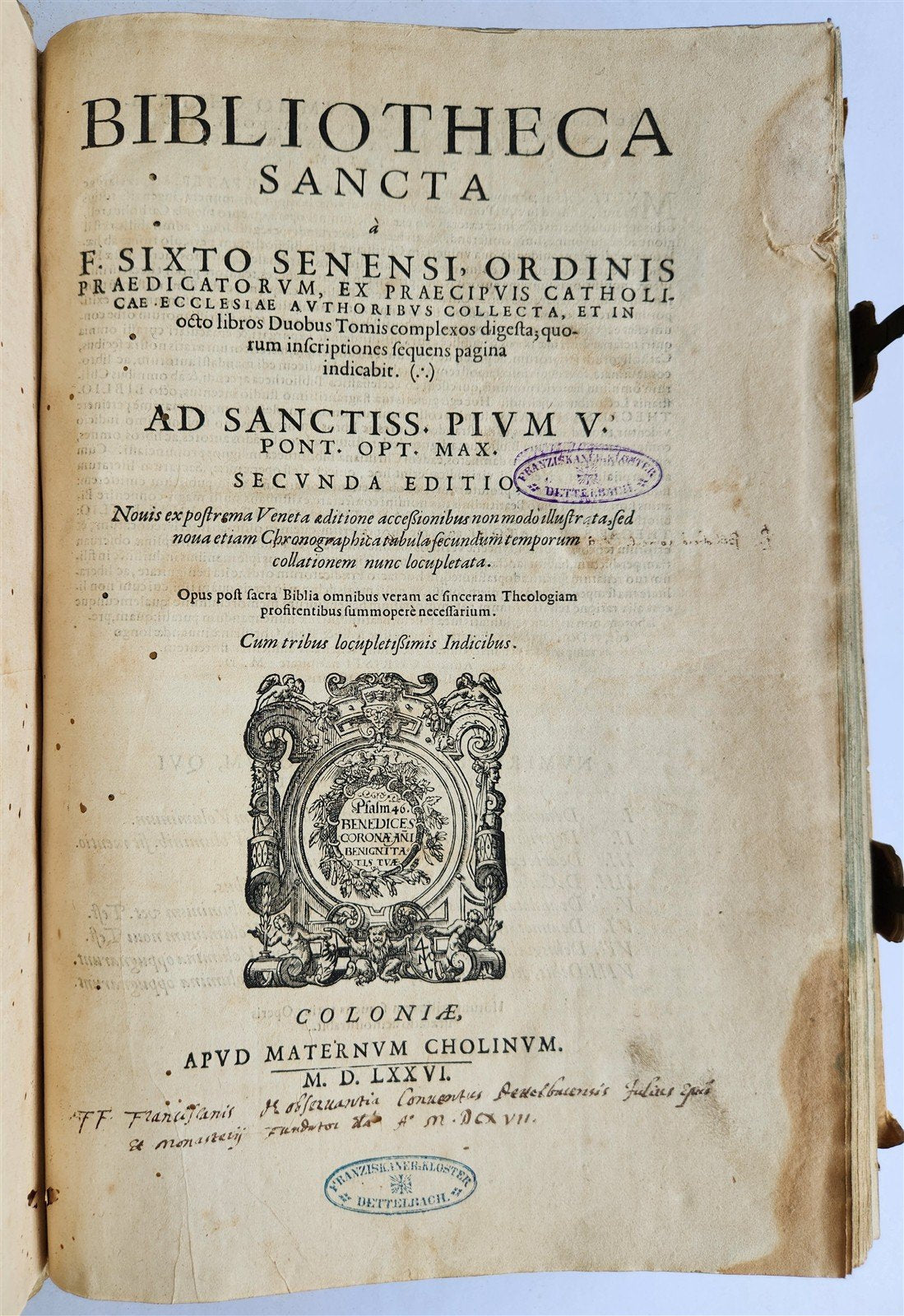 1576 SIXTUS of SIENA Bibliotheca Sancta antique 16th century PIGSKIN BOUND FOLIO