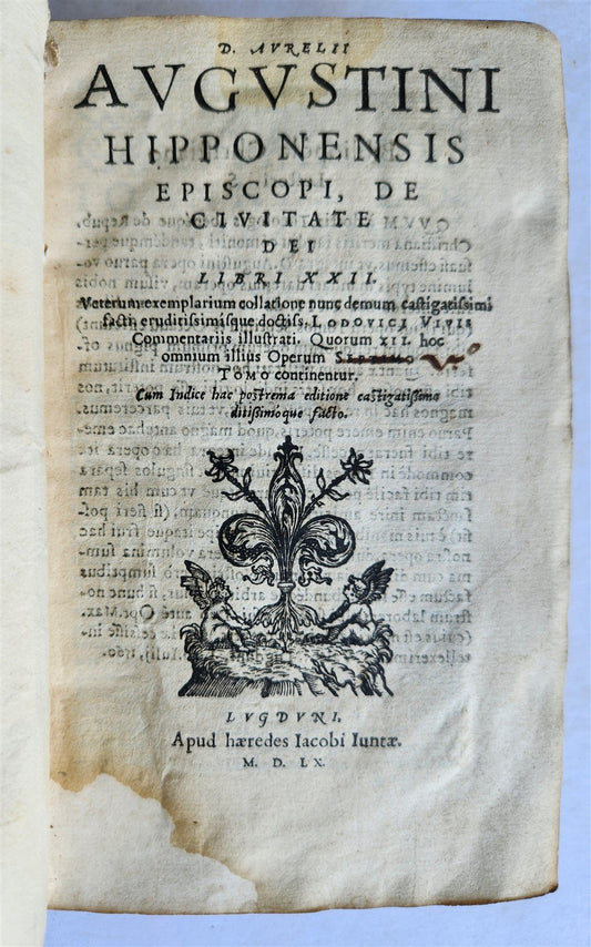 1560 AUGUSTINE of HIPPO De civitate Dei antique 16th century VELLUM BOUND