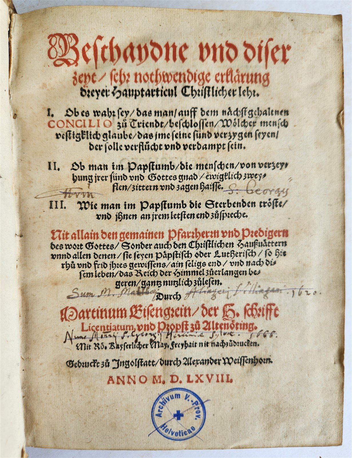 1568 THEOLOGY by Martin Eisengrein in GERMAN antique 16th century PIGSKIN BOUND