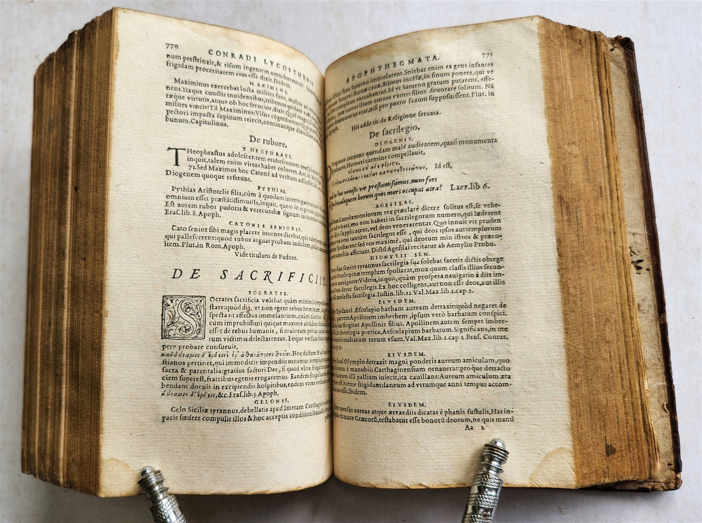 1573 APOPHTHEGMATA by encyclopedist Conrad Lycosthenes antique 16th cent BINDING