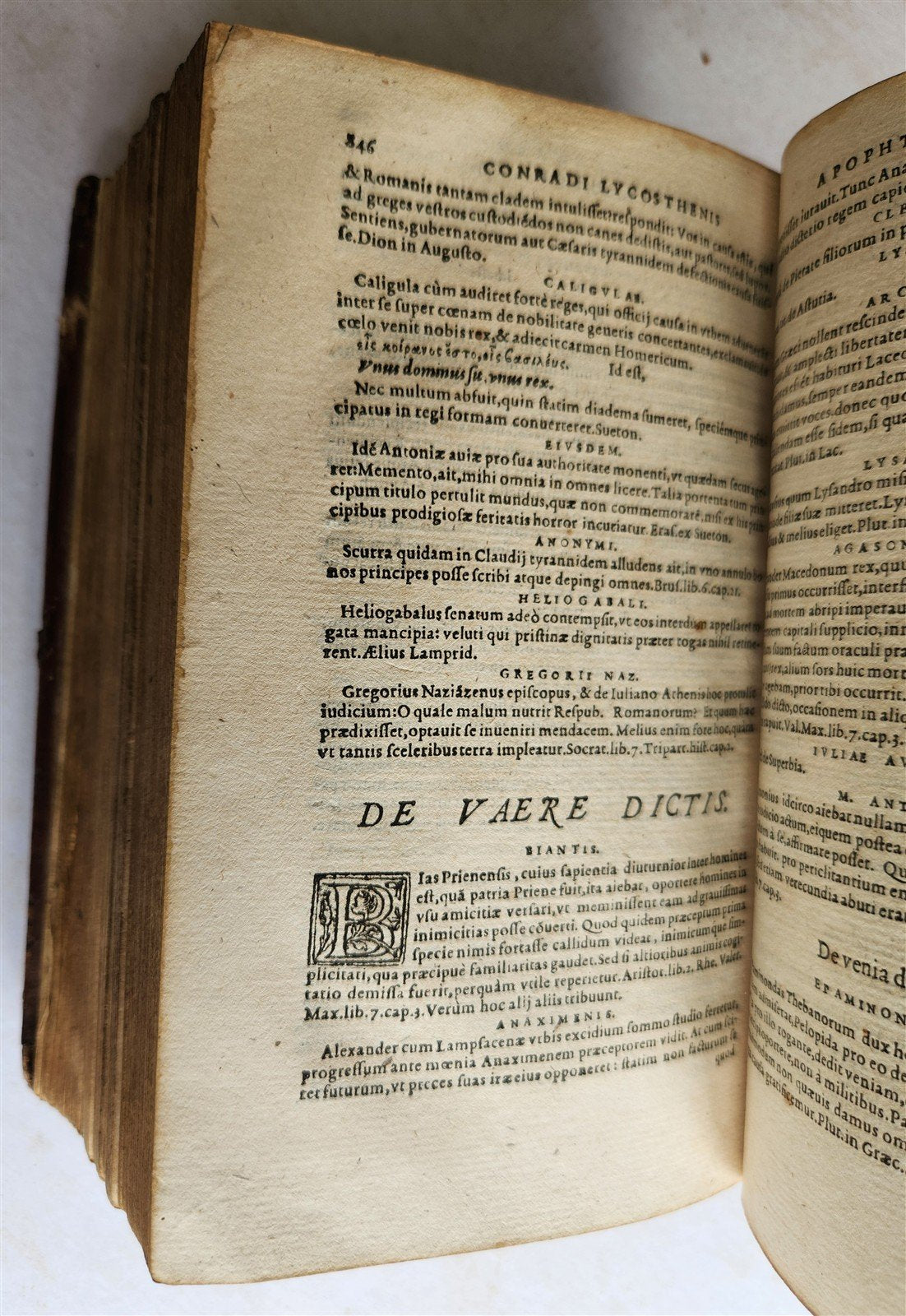 1573 APOPHTHEGMATA by encyclopedist Conrad Lycosthenes antique 16th cent BINDING