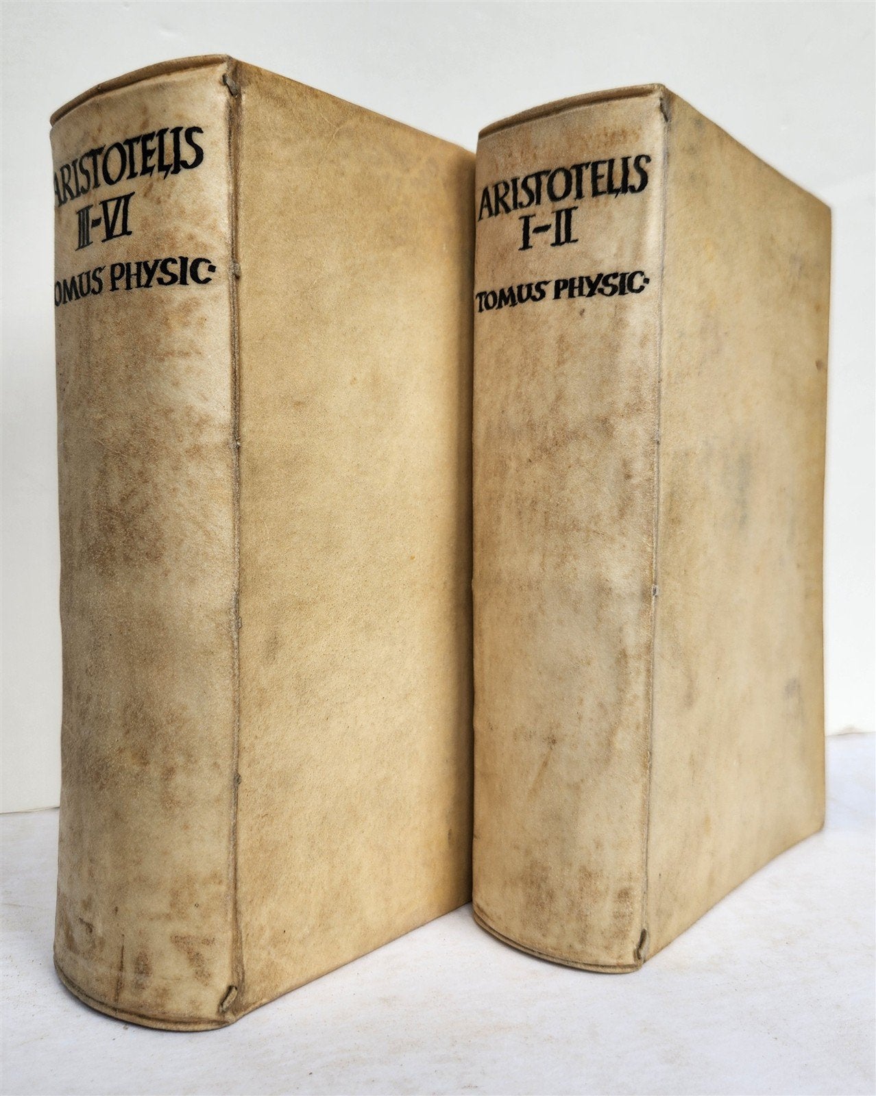 1593 ARISTOTELIS Tomus Physicus 2 VOLUMES antique 16th century VELLUM BOUND