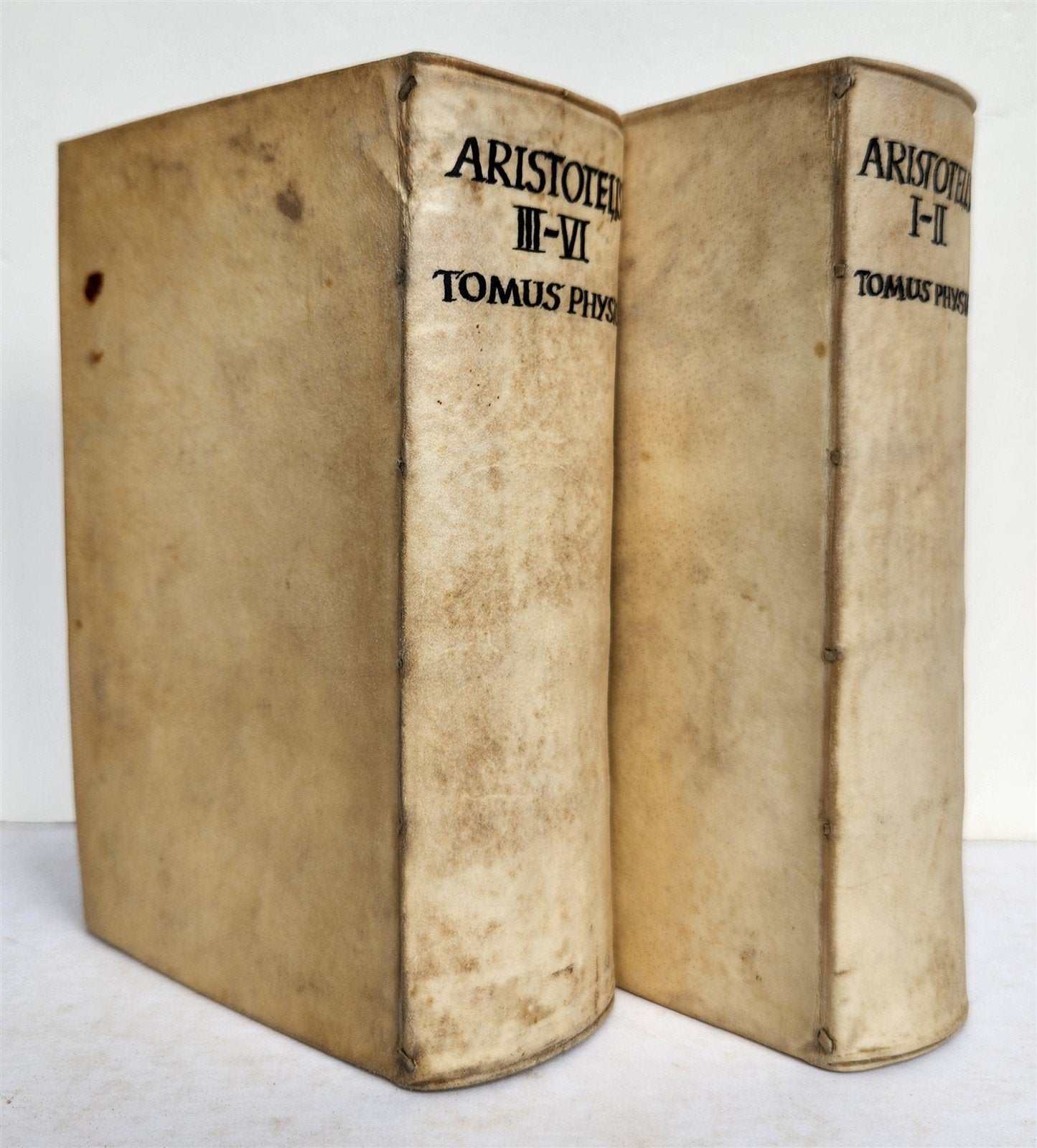 1593 ARISTOTELIS Tomus Physicus 2 VOLUMES antique 16th century VELLUM BOUND