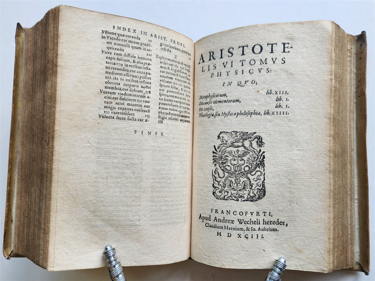 1593 ARISTOTELIS Tomus Physicus 2 VOLUMES antique 16th century VELLUM BOUND