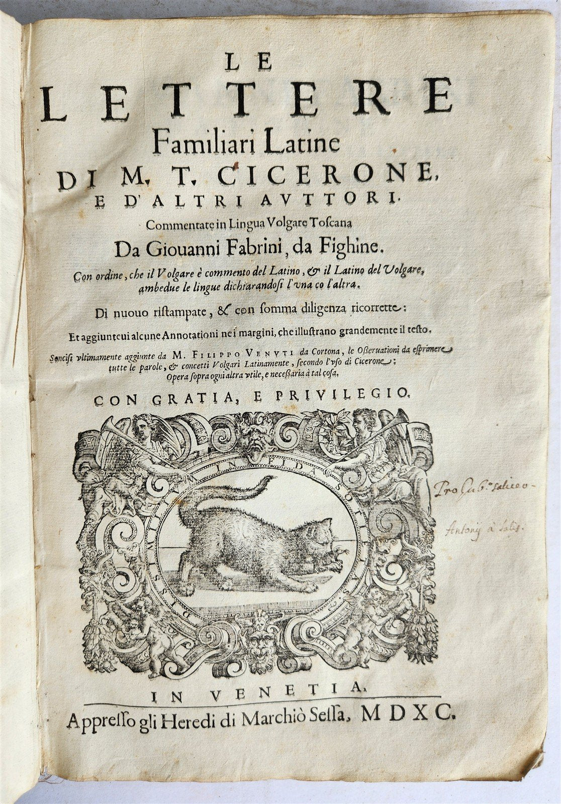 1590 CICERO Le lettere familiari latine antique 16th century VELLUM BOUND FOLIO