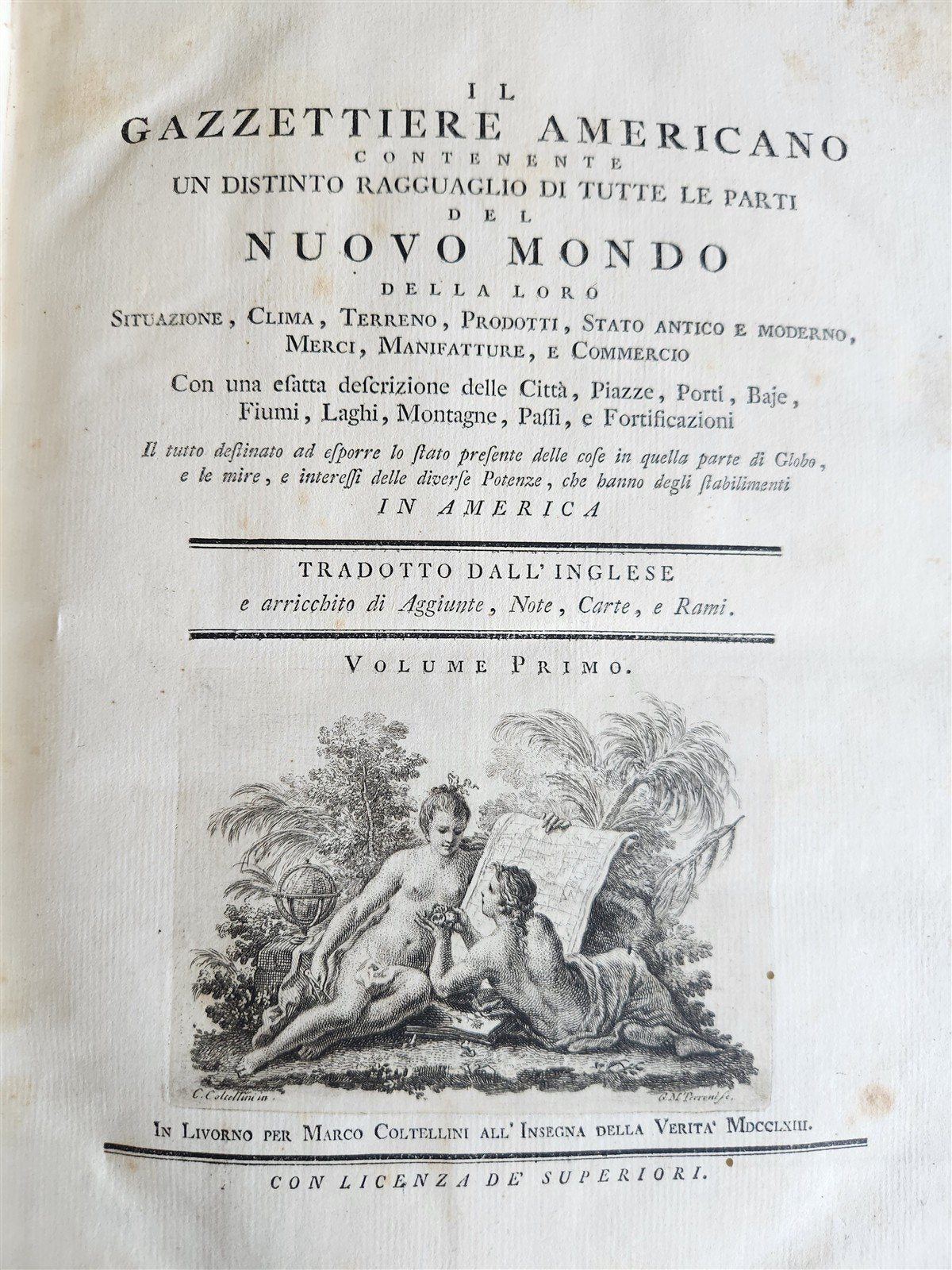 1763 IL GAZZETTIERE AMERICANO antique ILLUSTRATED w/ MAPS & ENGRAVINGS FOLIO