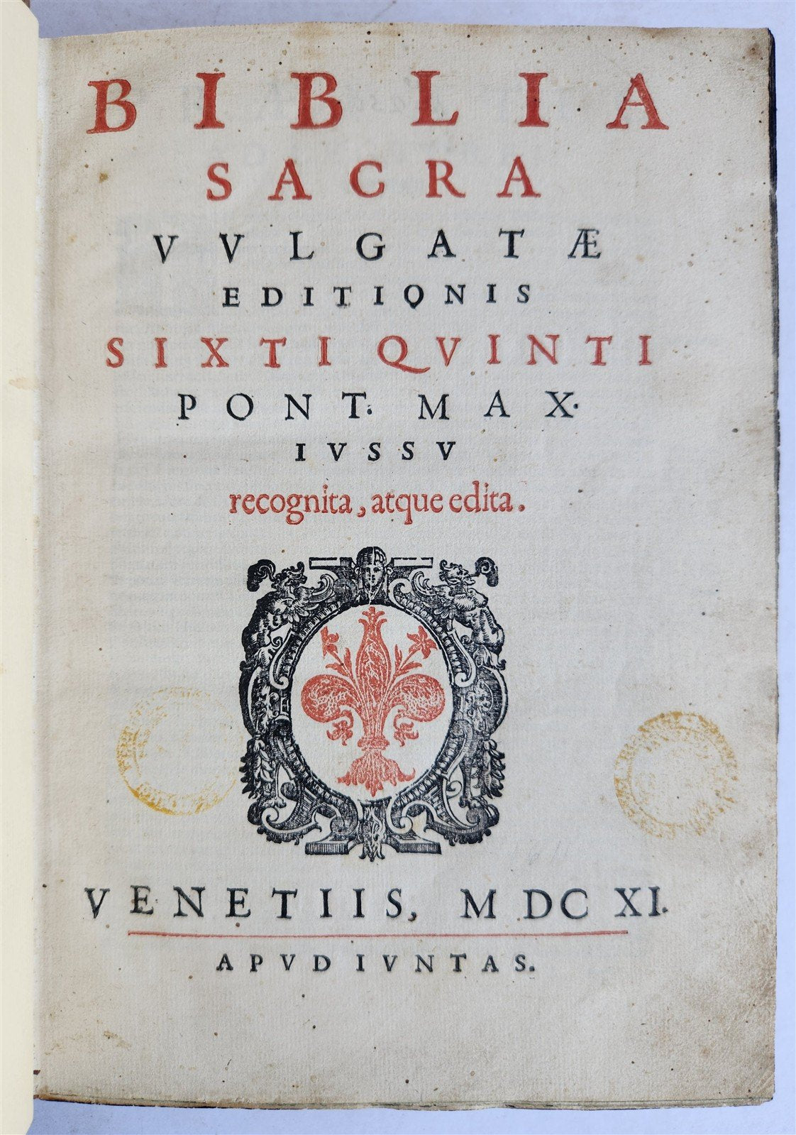 1611 BIBLE in LATIN antique ILLUSTRATED BIBLIA SACRA w/ 252 WOODCUTS
