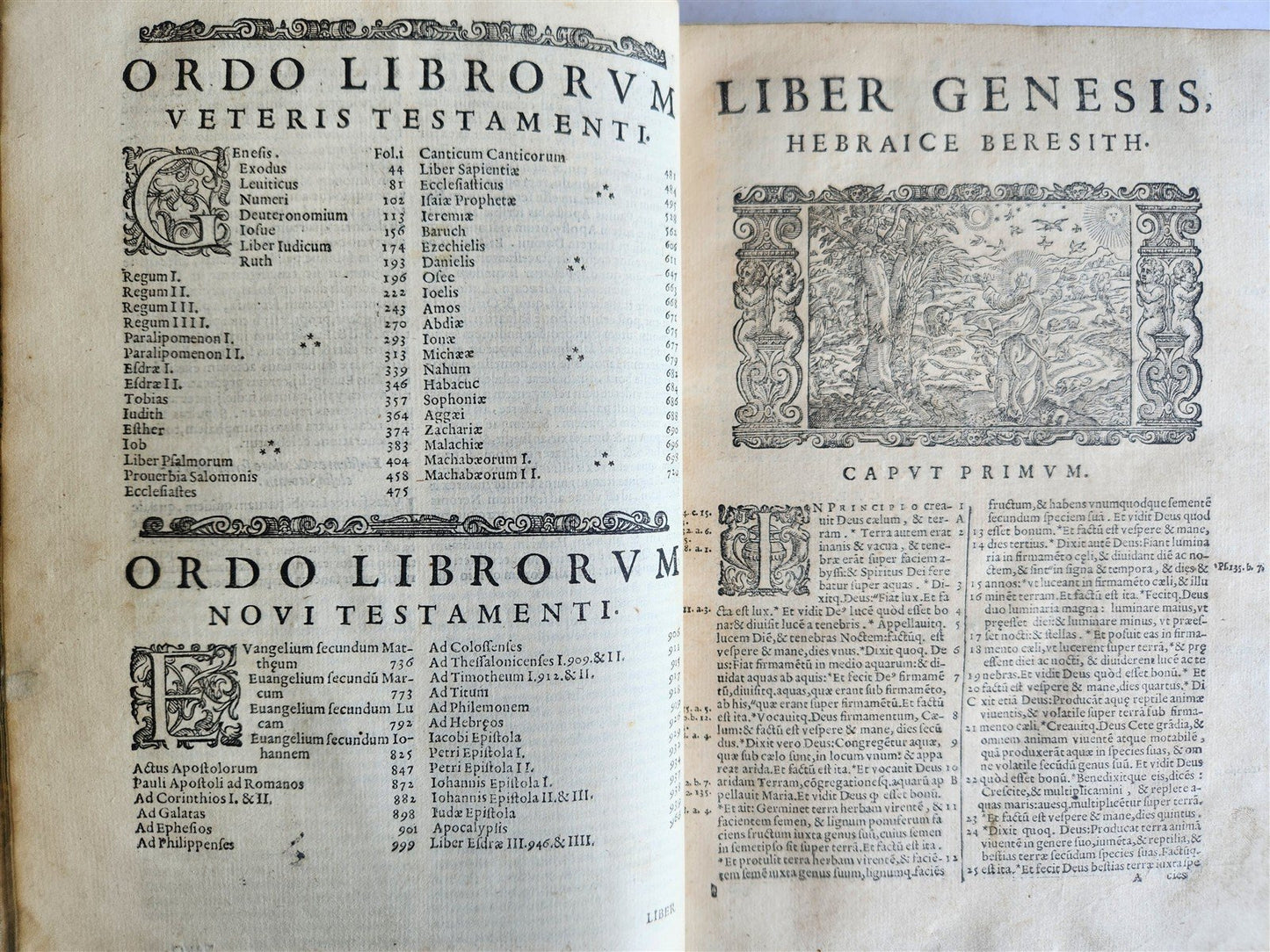 1611 BIBLE in LATIN antique ILLUSTRATED BIBLIA SACRA w/ 252 WOODCUTS