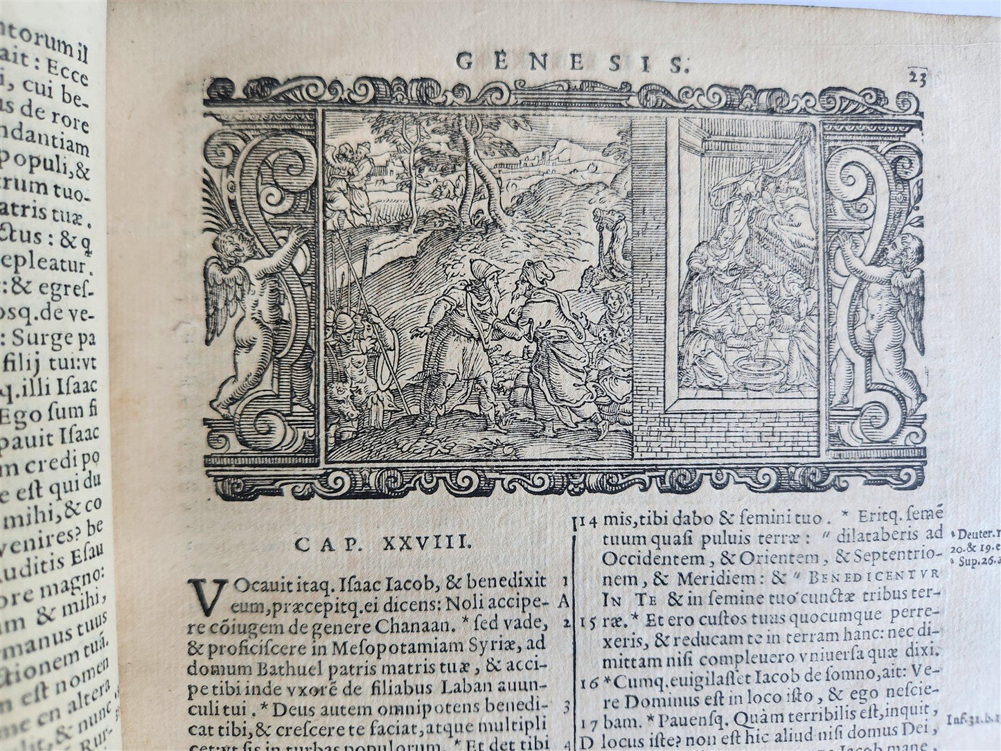 1611 BIBLE in LATIN antique ILLUSTRATED BIBLIA SACRA w/ 252 WOODCUTS