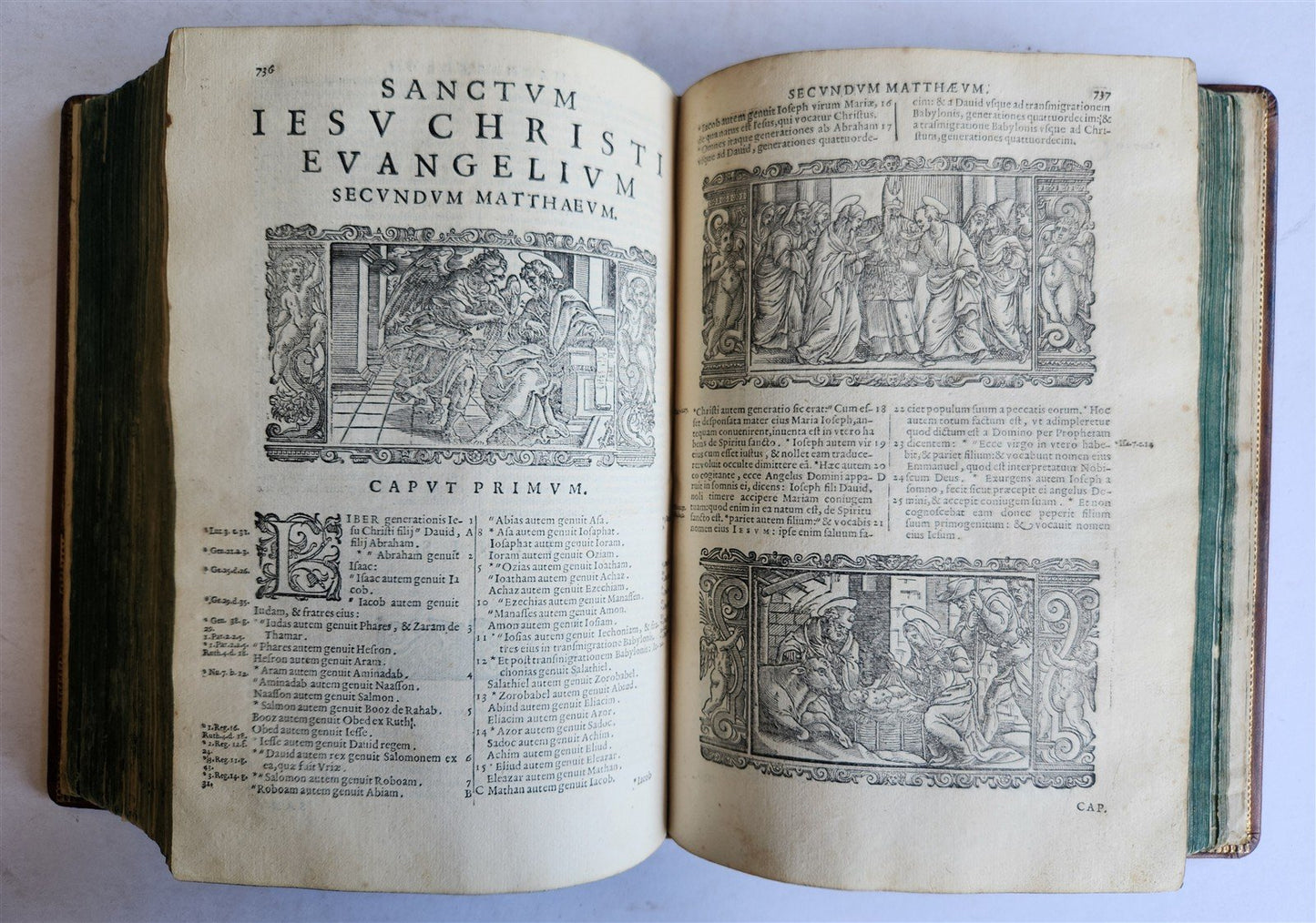1611 BIBLE in LATIN antique ILLUSTRATED BIBLIA SACRA w/ 252 WOODCUTS