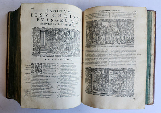 1611 BIBLE in LATIN antique ILLUSTRATED BIBLIA SACRA w/ 252 WOODCUTS