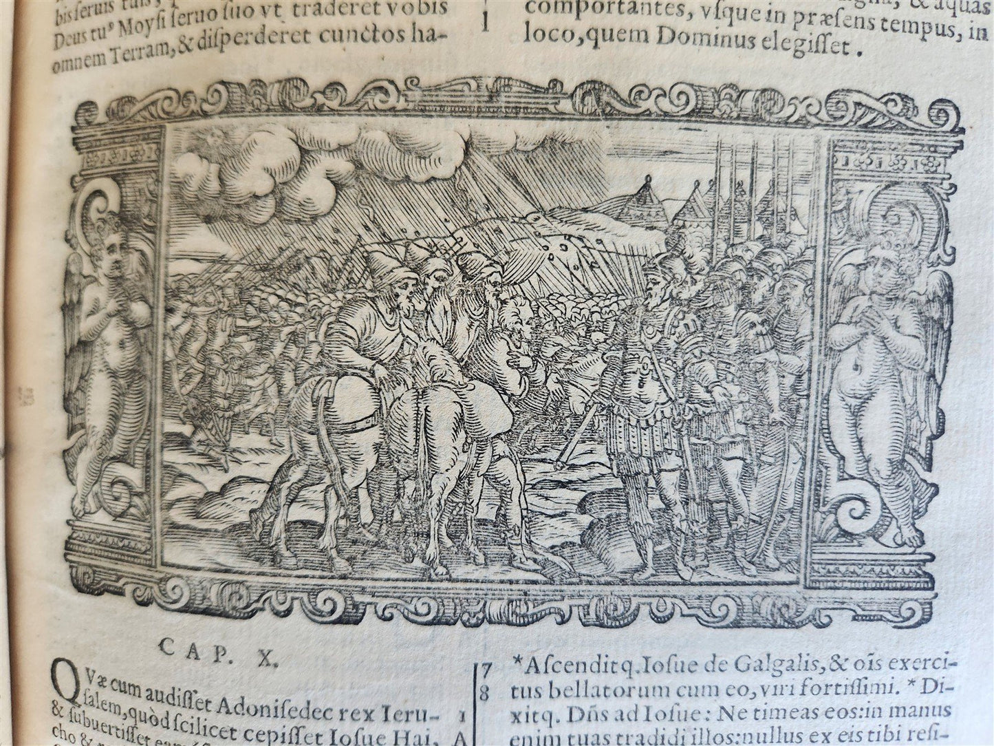 1611 BIBLE in LATIN antique ILLUSTRATED BIBLIA SACRA w/ 252 WOODCUTS