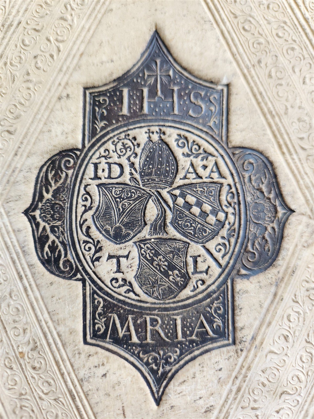 1603 SANCTI AMBROSII antique PIGSKIN BOUND FOLIO w/BISHOP'S COAT of ARMS Vol.3-4
