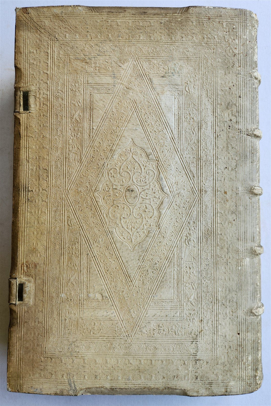 1603 SANCTI AMBROSII antique PIGSKIN BOUND FOLIO w/BISHOP'S COAT of ARMS Vol.3-4