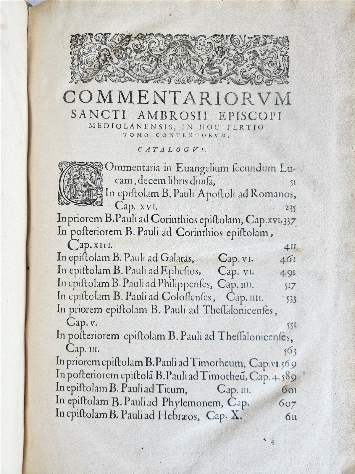 1603 SANCTI AMBROSII antique PIGSKIN BOUND FOLIO w/BISHOP'S COAT of ARMS Vol.3-4