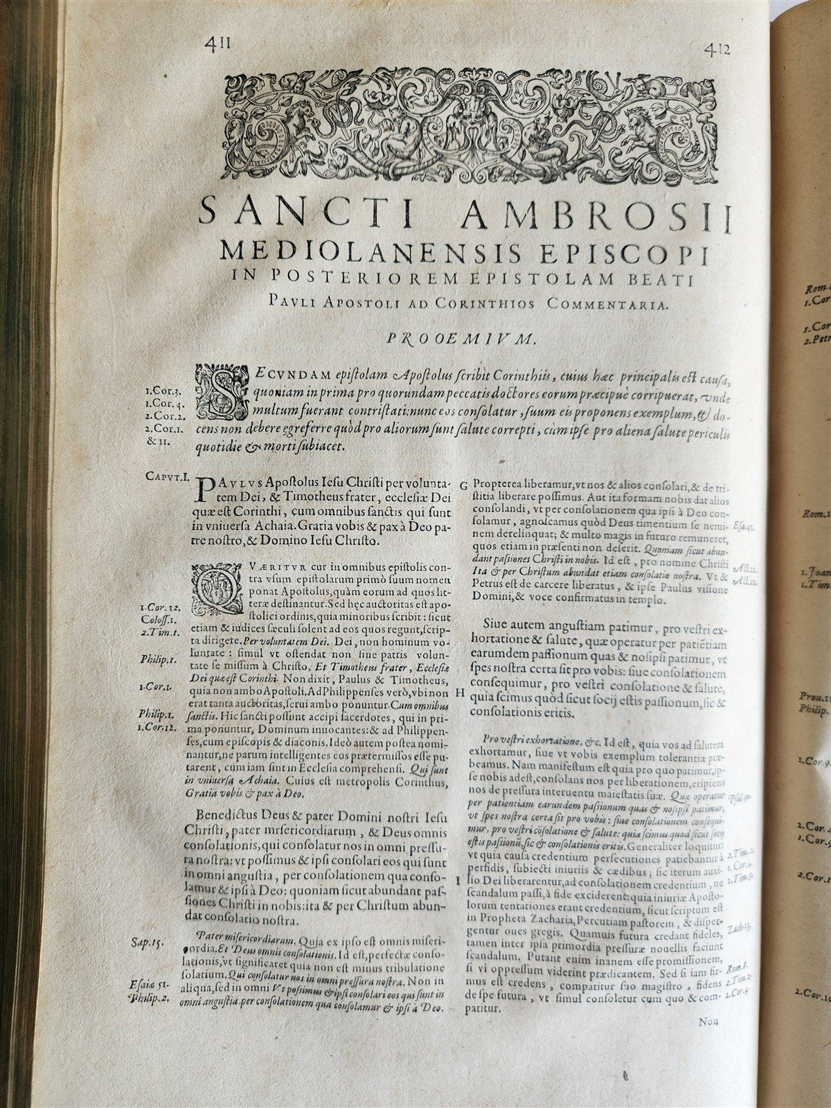 1603 SANCTI AMBROSII antique PIGSKIN BOUND FOLIO w/BISHOP'S COAT of ARMS Vol.3-4