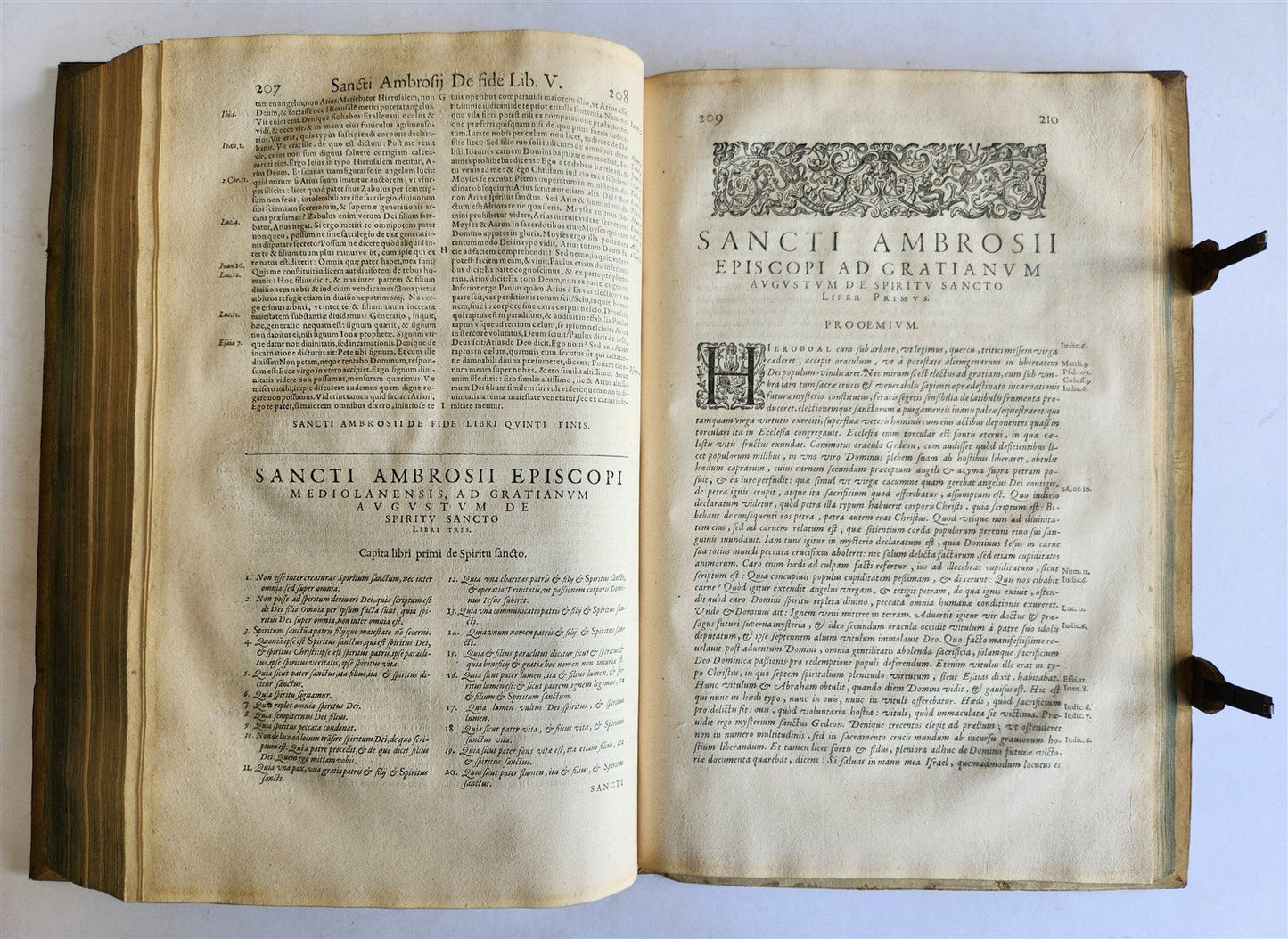 1603 SANCTI AMBROSII antique PIGSKIN BOUND FOLIO w/BISHOP'S COAT of ARMS Vol.3-4