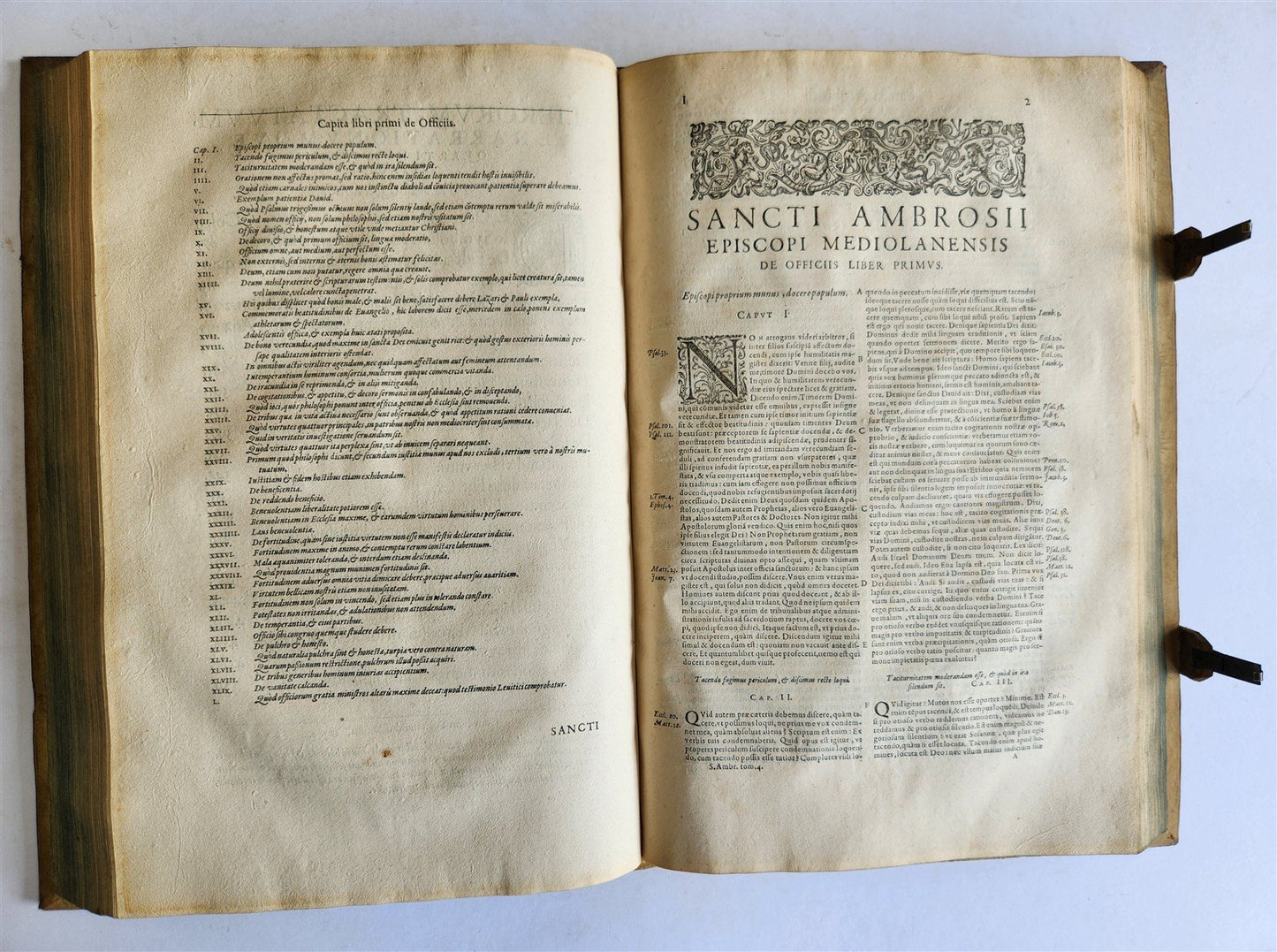 1603 SANCTI AMBROSII antique PIGSKIN BOUND FOLIO w/BISHOP'S COAT of ARMS Vol.3-4