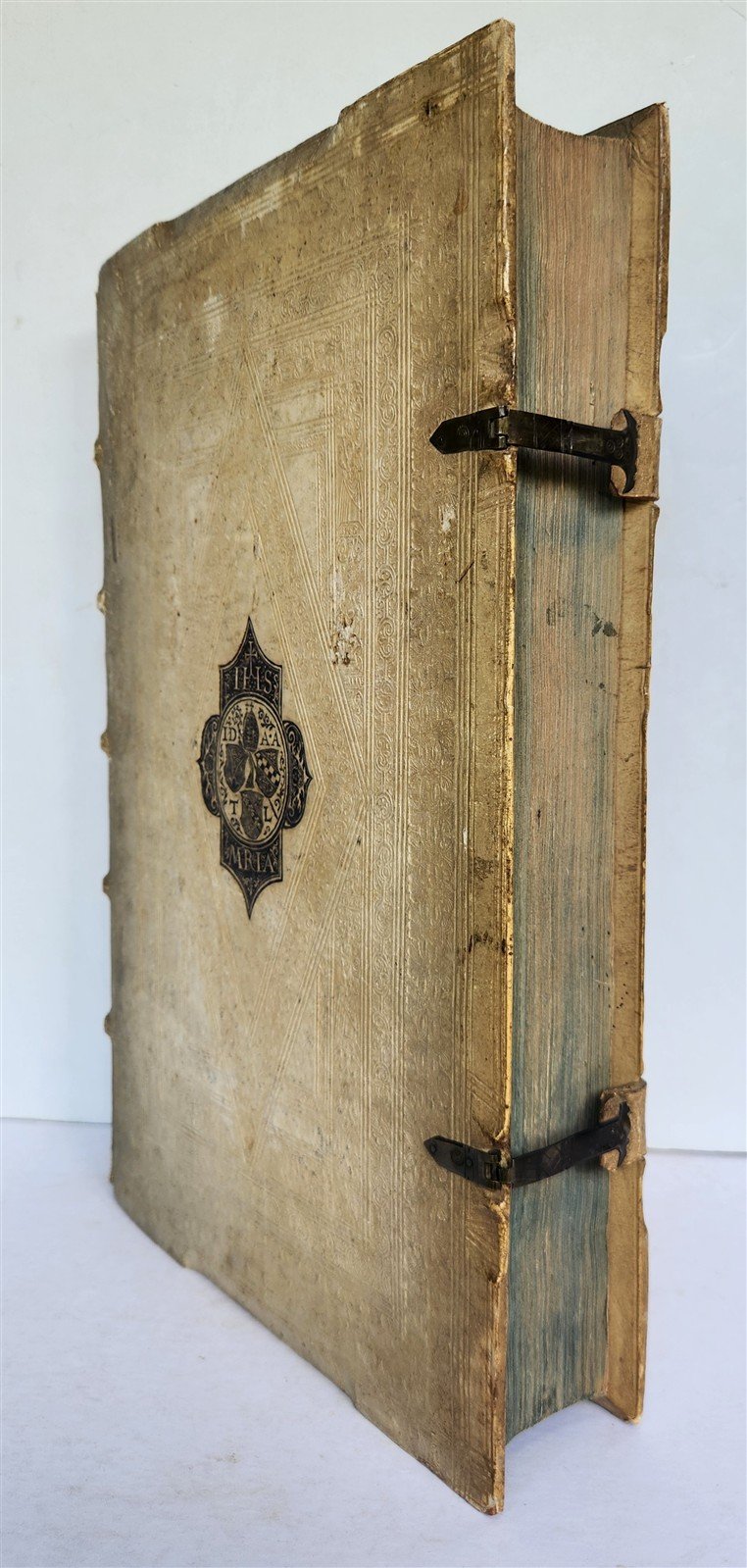 1603 SANCTI AMBROSII antique PIGSKIN BOUND FOLIO w/BISHOP'S COAT of ARMS Vol.1-2