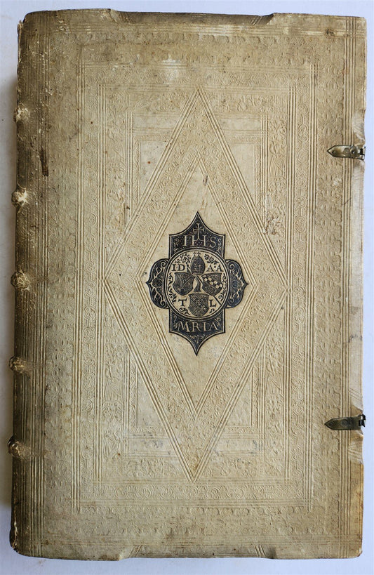 1603 SANCTI AMBROSII antique PIGSKIN BOUND FOLIO w/BISHOP'S COAT of ARMS Vol.1-2