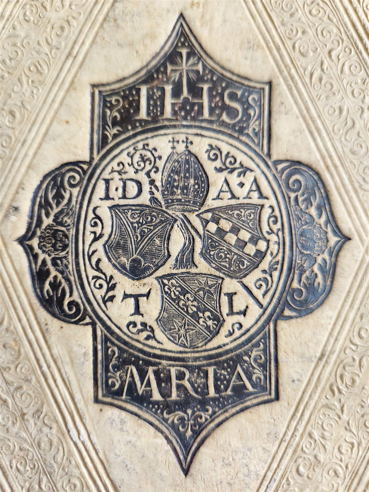 1603 SANCTI AMBROSII antique PIGSKIN BOUND FOLIO w/BISHOP'S COAT of ARMS Vol.1-2
