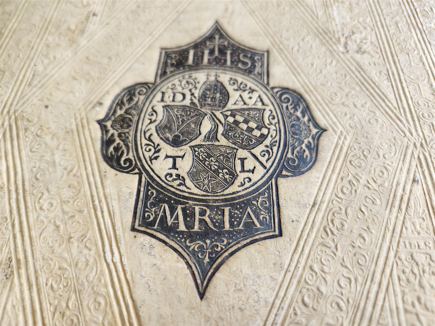 1603 SANCTI AMBROSII antique PIGSKIN BOUND FOLIO w/BISHOP'S COAT of ARMS Vol.1-2
