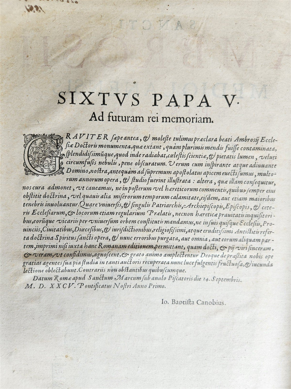1603 SANCTI AMBROSII antique PIGSKIN BOUND FOLIO w/BISHOP'S COAT of ARMS Vol.1-2