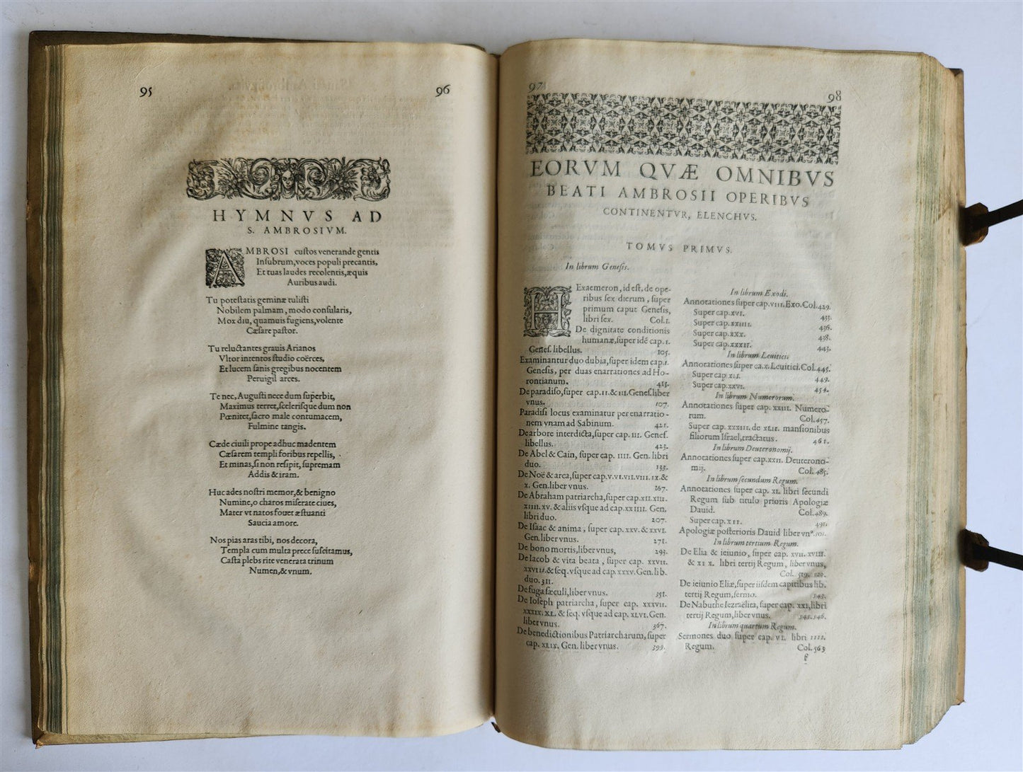 1603 SANCTI AMBROSII antique PIGSKIN BOUND FOLIO w/BISHOP'S COAT of ARMS Vol.1-2