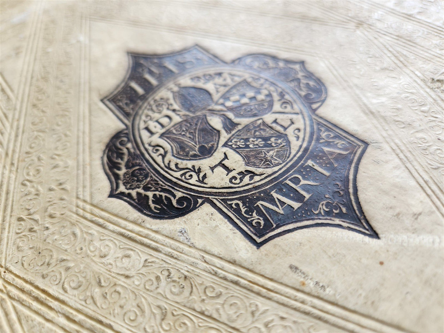 1603 SANCTI AMBROSII antique PIGSKIN BOUND FOLIO w/ BISHOP'S COAT of ARMS Vol. V