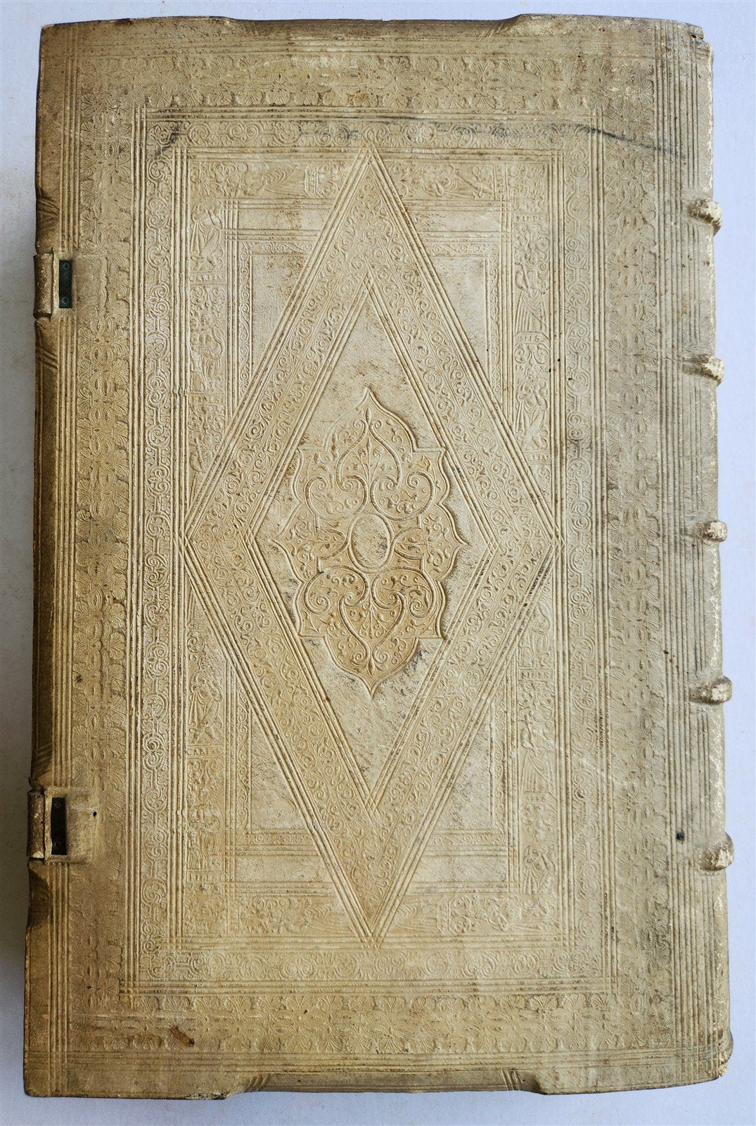 1603 SANCTI AMBROSII antique PIGSKIN BOUND FOLIO w/ BISHOP'S COAT of ARMS Vol. V