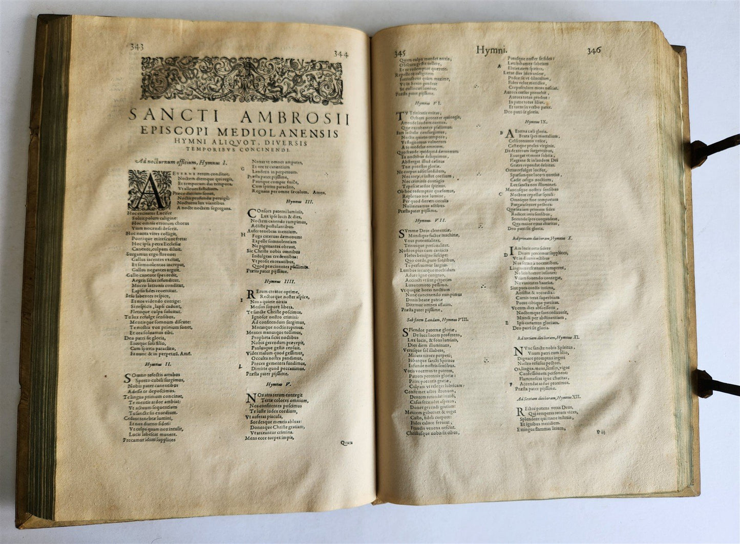 1603 SANCTI AMBROSII antique PIGSKIN BOUND FOLIO w/ BISHOP'S COAT of ARMS Vol. V