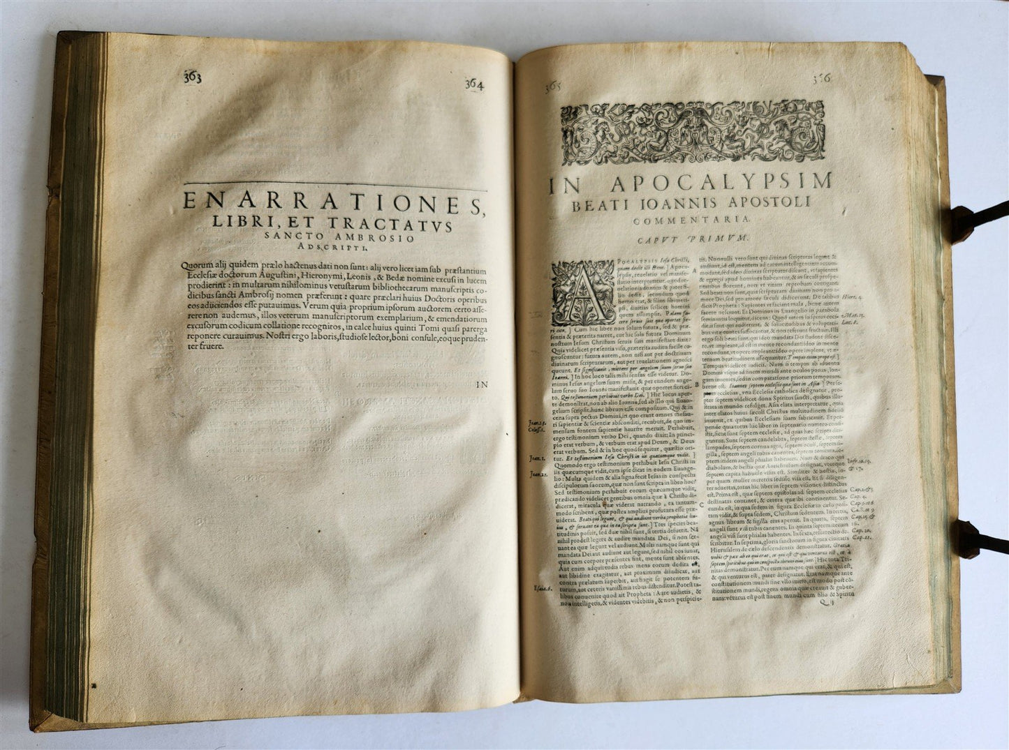 1603 SANCTI AMBROSII antique PIGSKIN BOUND FOLIO w/ BISHOP'S COAT of ARMS Vol. V