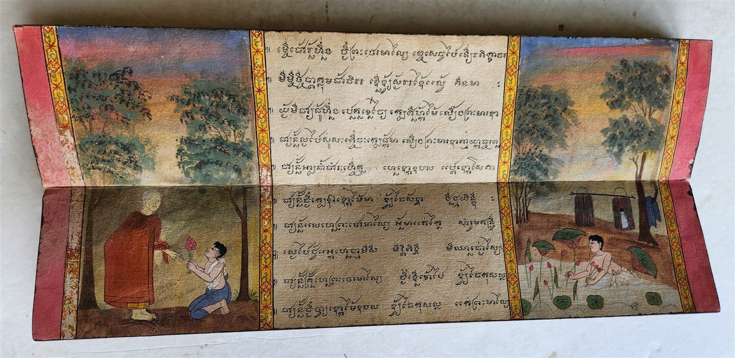 19th century ILLUMINATED BUDDHIST MANIUSCRIPT THAILAND antique - MONK Phra Malai