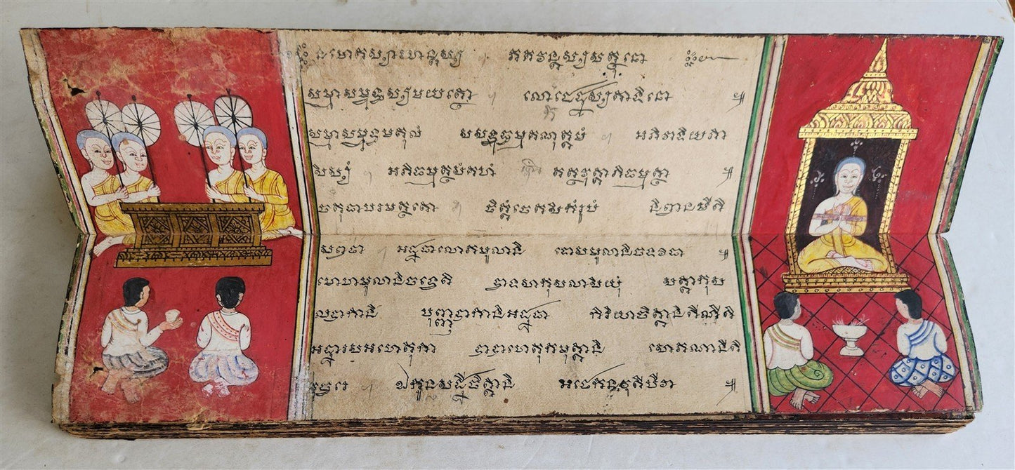 19th century ILLUMINATED BUDDHIST MANIUSCRIPT THAILAND antique - MONK Phra Malai