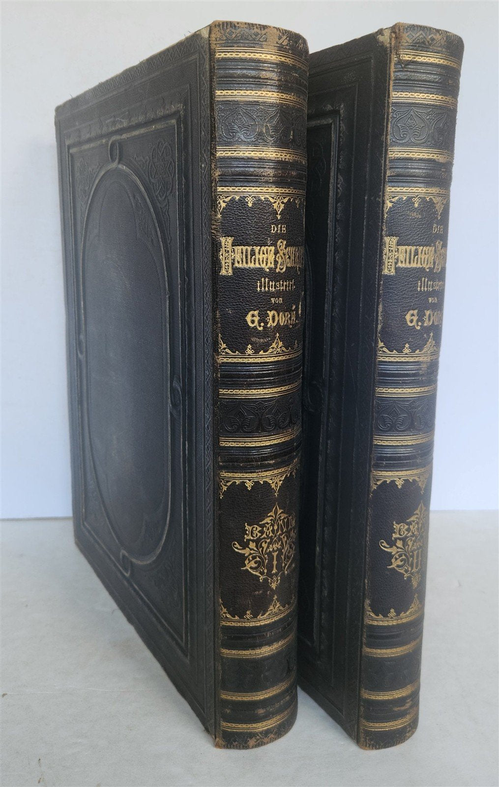 1870s BIBLE GUSTAVE DORE LLUSTRATED 2 VOLUMES MASSIVE FOLIO antique 230 plates