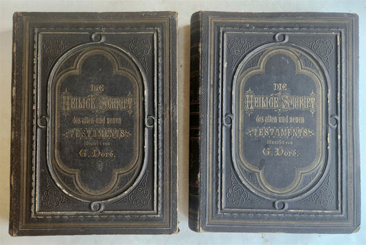1870s BIBLE GUSTAVE DORE LLUSTRATED 2 VOLUMES MASSIVE FOLIO antique 230 plates