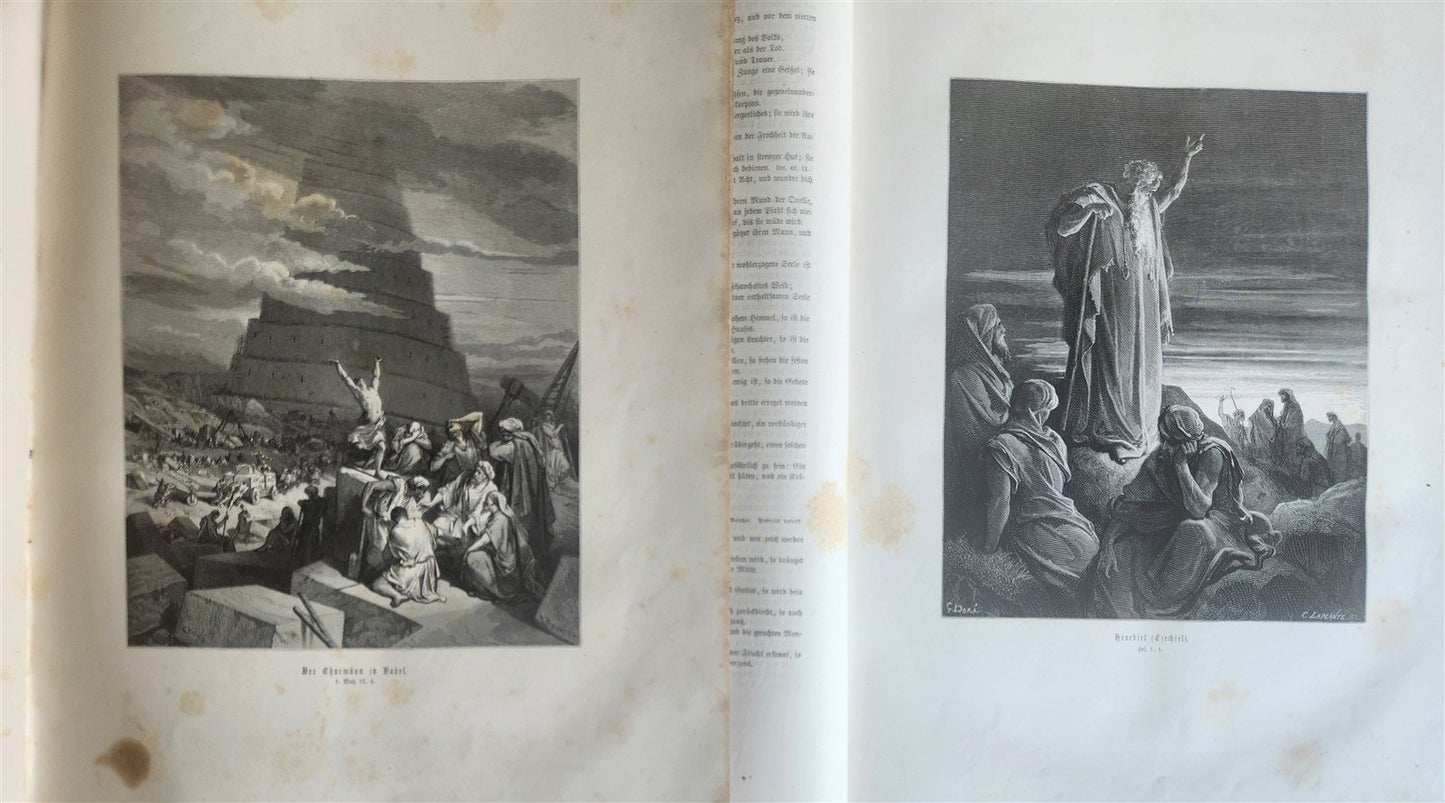 1870s BIBLE GUSTAVE DORE LLUSTRATED 2 VOLUMES MASSIVE FOLIO antique 230 plates