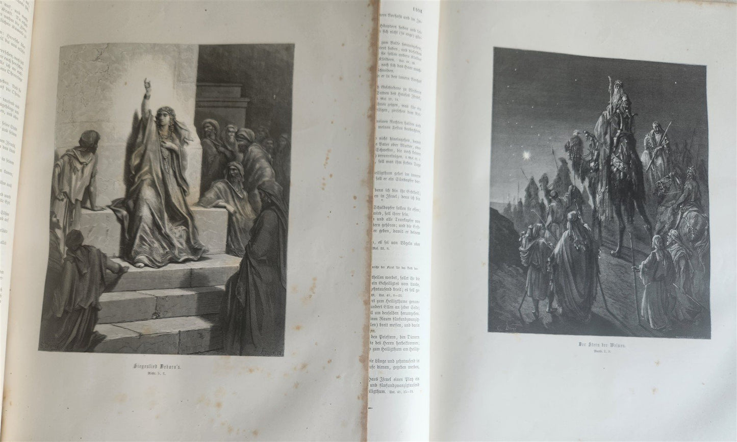 1870s BIBLE GUSTAVE DORE LLUSTRATED 2 VOLUMES MASSIVE FOLIO antique 230 plates