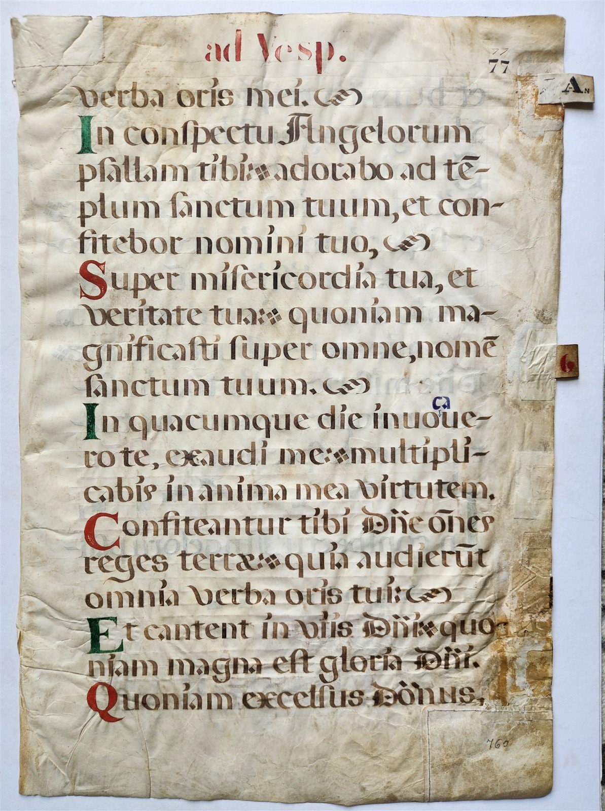 16th century ANTIPHONAL VELLUM MANUSCRIPT antique LITURGICAL TEXT in LATIN 18x27