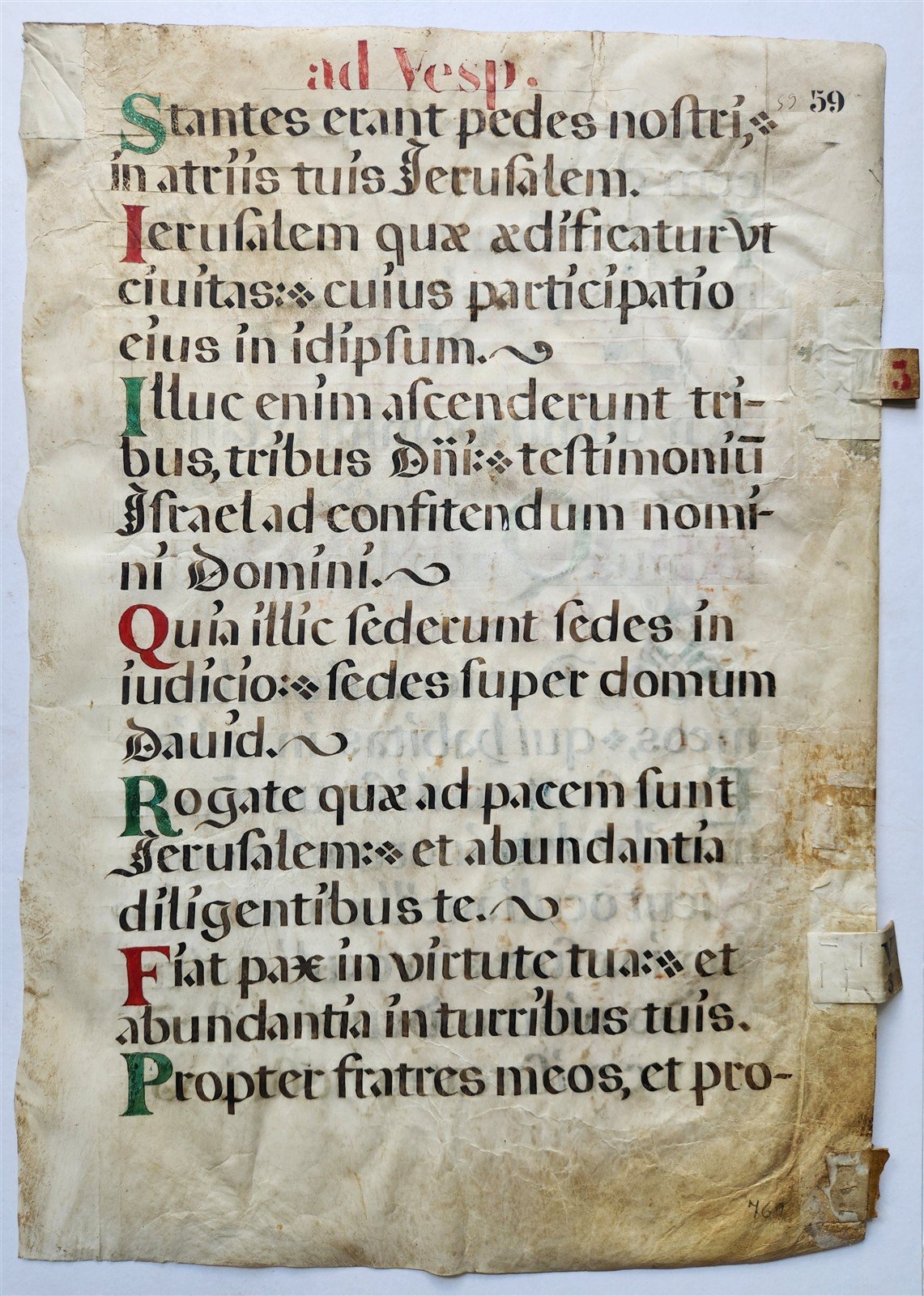 16th cent. ANTIPHONAL VELLUM MANUSCRIPT antique LITURGICAL TEXT in LATIN 18x27"