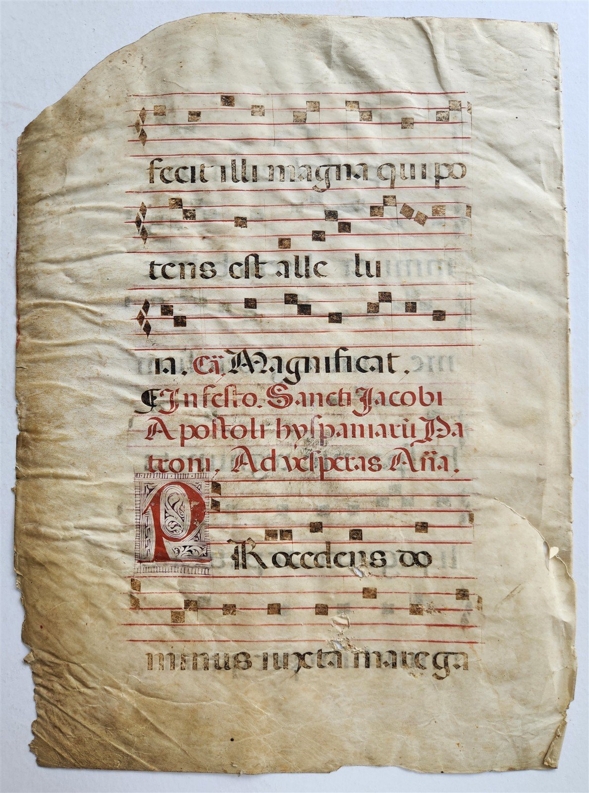 16th cent. ANTIPHONAL MUSIC CHART VELLUM MANUSCRIPT antique LITURGICAL TEXT