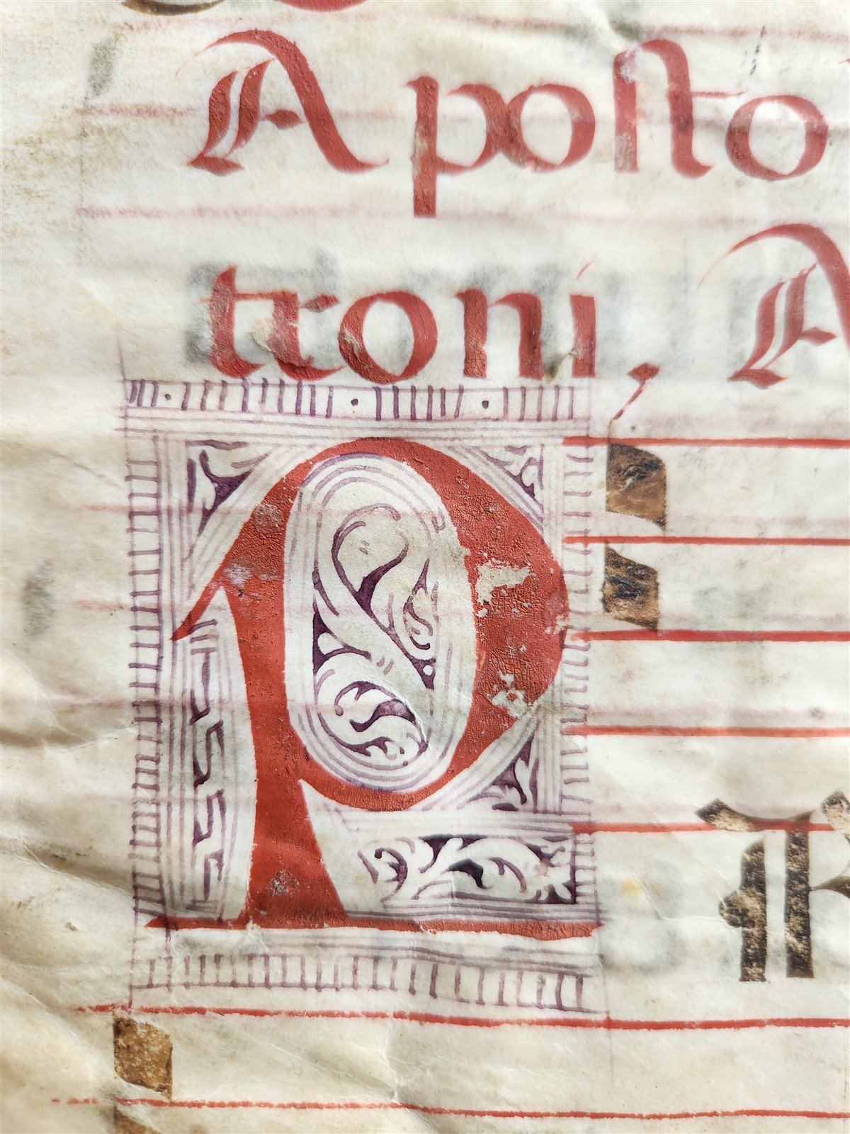16th cent. ANTIPHONAL MUSIC CHART VELLUM MANUSCRIPT antique LITURGICAL TEXT