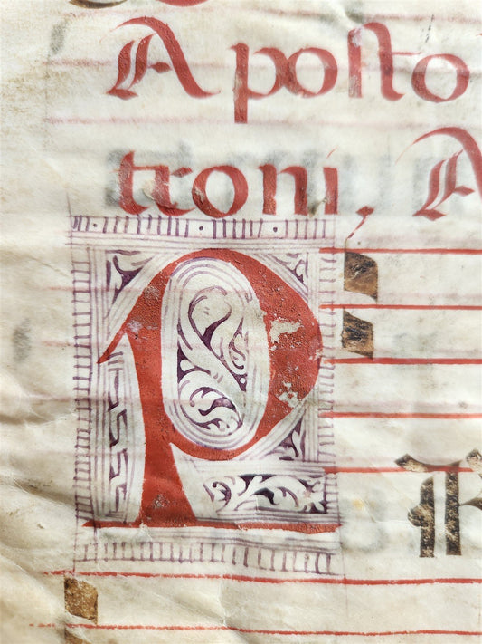 16th cent. ANTIPHONAL MUSIC CHART VELLUM MANUSCRIPT antique LITURGICAL TEXT